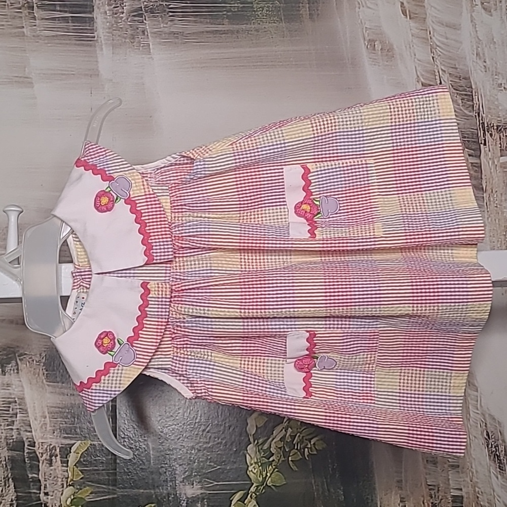 🏆Host Pick! Samara Girls 4T colorful plaid floral retro spring summer sun dress